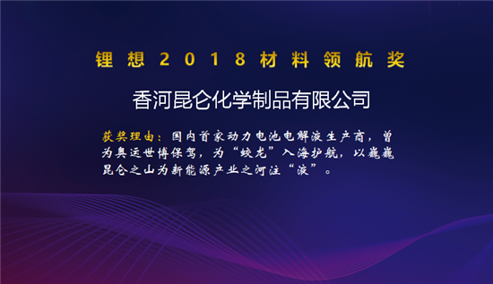 昆侖化學(xué)/當(dāng)升科技/明冠新材榮獲“鋰想2018材料領(lǐng)航獎”